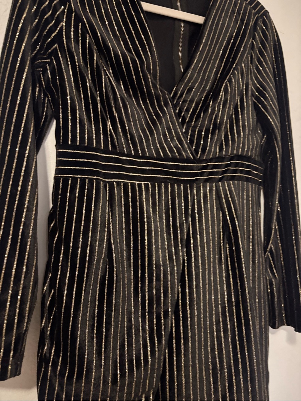 Black and Gold Striped V-Neck Women's Dress